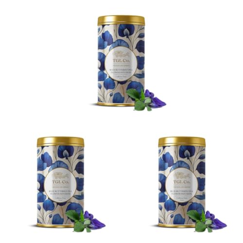 Image of TGL Co. Blue Pea Flower Tea - 50g Tin | 100% Natural Butterfly Pea Tea | Caffeine-Free | Herbal Blue Tea for Detox, Sleep & Skin | Enjoy Hot or Iced (Pack of 3)