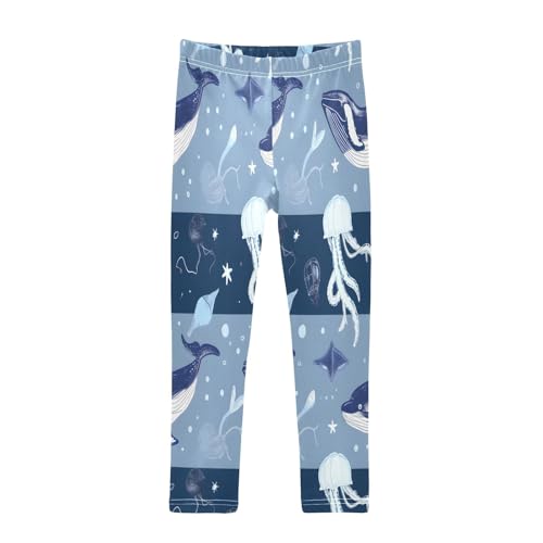 Bolaz Toddler Girls Leggings Printed Yoga Pants Leggings Whales Jellyfish Striped Background for Kids