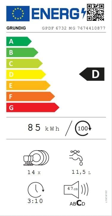 EU Energy Label for Grundig Dishwasher