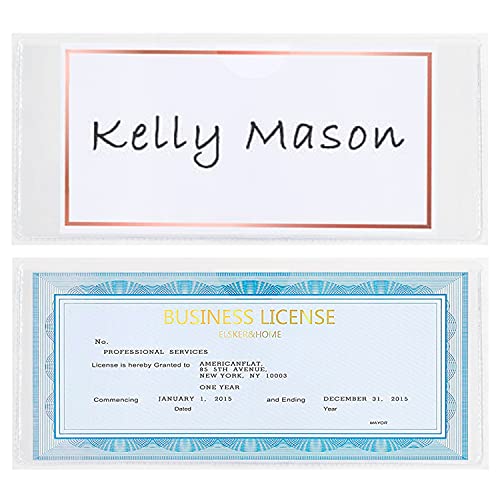 Clear Adhesive Pockets Card Label Holder for 3.5x8.5 Cosmetologists & Business License Certificate Adhere to Table Board Boxes File Folder for Organizing & Protecting Cards or Papers, 4 Pack