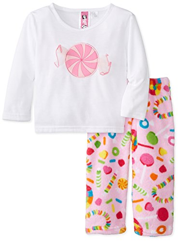 Little Girls' Fuzzy Pant and 3D Tee Set, Candy Land/Applique, 3
