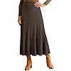 Arach&Cloz Womens Wool Blend Fall Winter Elastic Waist Pleated A-Line Knit Maxi Midi Dress Long Skirts Flowy Casual Ruffle Western Travel Country Concert Outfits Brown M