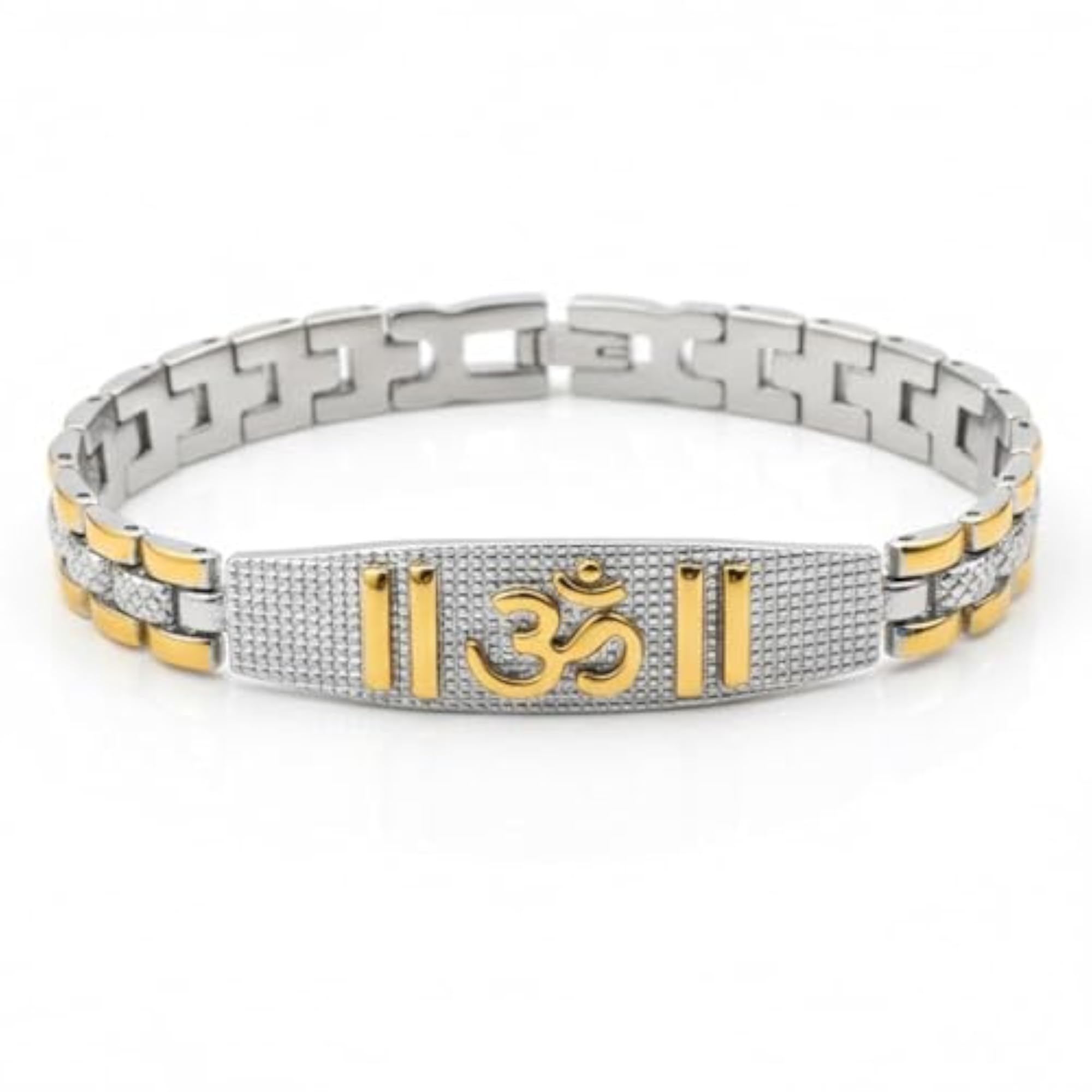 Dual Tone OM Bracelet for Men, 18K Gold Plated