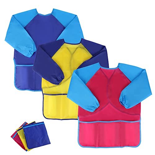 YiliYa 3 pcs Blouse Peinture Enfant, Tablier de Peinture Imperméable Blouse de Peinture pour Enfant Manche Longue,pour Peinture,Cuisine, Coloriage,Nourrissage...