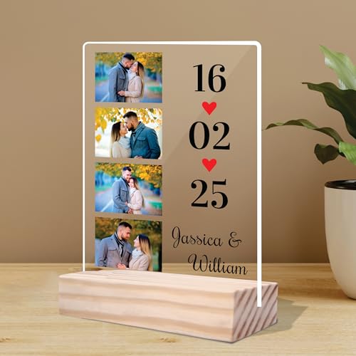 Image of Giftplease Customized Photo And Text Frame With Wooden Stand | Personalised Printed Photo Frame | Gift | Birthday | Anniversary (Transparent, 5MM, 6 * 8 Inches), Tabletop