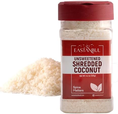 Eastanbul Shredded Coconut Unsweetened 4.2oz, 100% Natural Coconut Shreds, Finely Shredded Unsweetened Coconut Flakes, Culinary Grade Unsweetened Shredded Coconut, Keto Friendly Desiccated Coconut