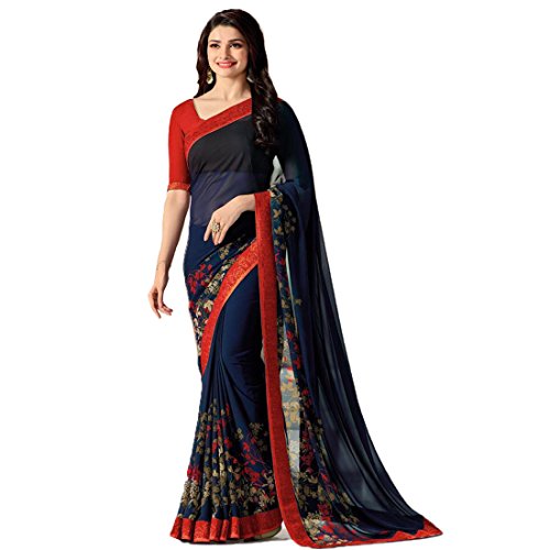 Image of RAJESHWAR FASHION WITH RF Women's Printed Georgette Saree For Women With Jacquard Work Lace Border With Blouse Piece(Multicolored Free Size 6.30 Mtr Variation)