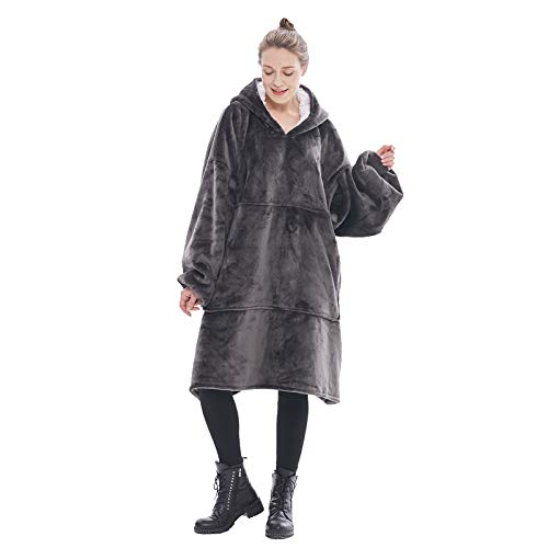 Qucover Sudadera Gigante con Capucha Batamanta para Mujeres Manta de Franela y Sherpa Blanket Hoodie Talla Grande Súper Suave y Cálida Cómoda para Adultos Hombres