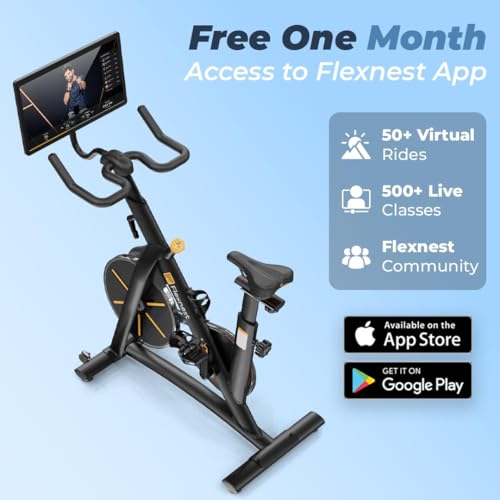 Image of Flexnest Flexbike Plus 1.0 Exercise Cycle Smart Bluetooth Exercise Cycle For Home With 500+ Live Classes On App,100 Resistance Levels Cycle For Exercise At Home Gym Workout & Cardio Spin Bike (9 Kg Flywheel)
