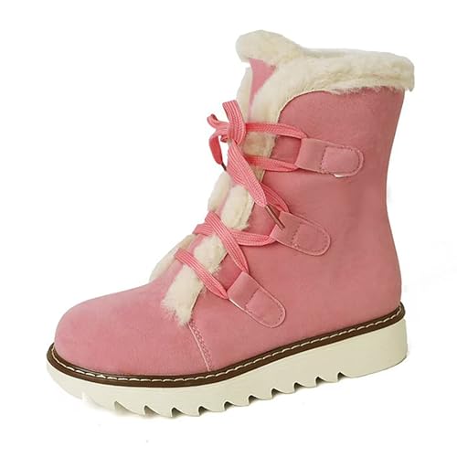 Women's Mid Calf Boots Low Heel Faux Furry Lined Suede Leather Lace Up Short Boots Fashion Comfortable Slip on Fall Winter Boots Zip Up Vintage 2024 Ladies Boots Women Booties