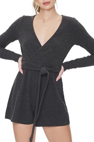 Forever 21 Self-Tie Belted Surplice Romper Smokey Medium