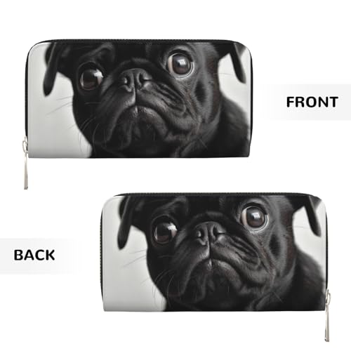 Cute Black Pug Dog Leather Wallet For Women Girl, Zip Around Credit Card Holder Long Pu Wallet Clutch Purse Waterproof Travel Handbag2