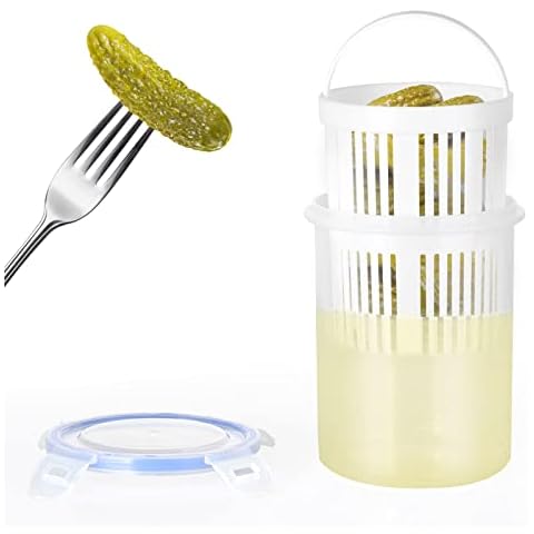 LFDecor 2Pcs Pickle Jar with Strainer Flip Pickle Container Pickle Holder Keeper Lifter Food Storage Container Bucket for Pickles Cucumbers Jalapenos, Dry and Wet Separation Cover