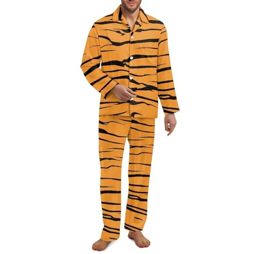 Suit Button 2-Piece Sleepwear for Men with Long Sleeve and Notch Collar Set Soft and Stretchy Sleepwear