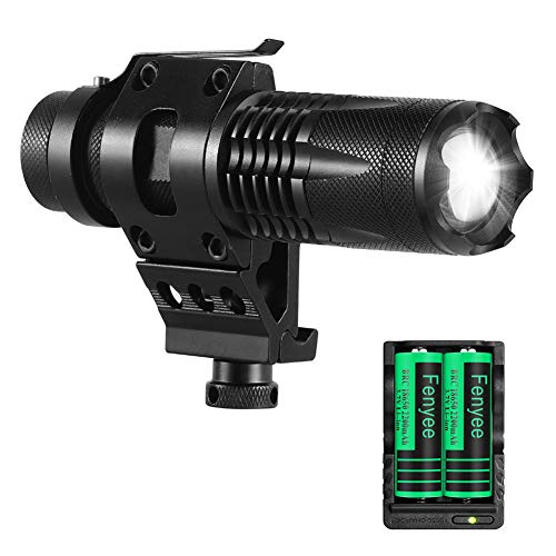Fenyee Tactical Flashlight Adjustable 350 Yards 1200 Lumen LED Light with Offset Mount for Outdoor Hunting Rechargeable Batteries