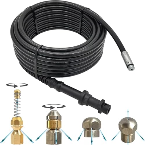M&M Smartek - Manguera de limpieza de tuberías (50 m, compatible con Kärcher Home K2 K3-K7, juego de limpieza de tuberías en espiral (rotor, cohetes y boquilla de chorro)