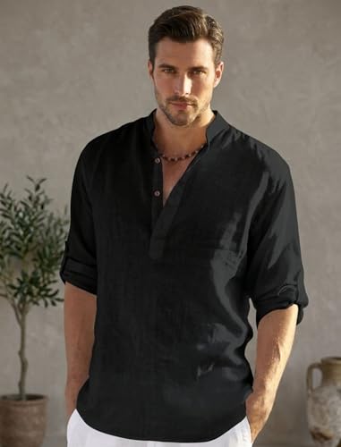 Image of FINIVO FASHION Men's Cotton Blend Solid Full Sleeve Combo Short Kurta Shirt, Regular Fit Solid Pattern Mandarin Collar Straight Kurta Shirt