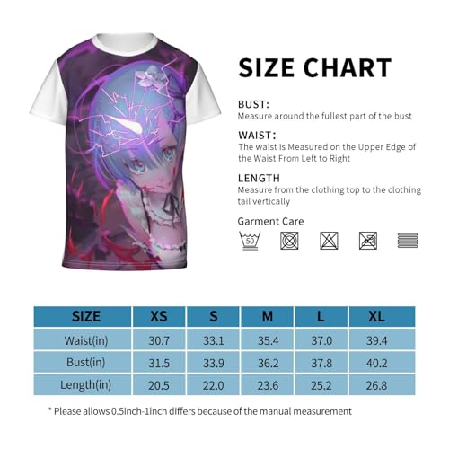 Teen T Shirts for Re Zero-Ram Rem Top,Colorful 3D Printed Short-Sleeve tee for Running4