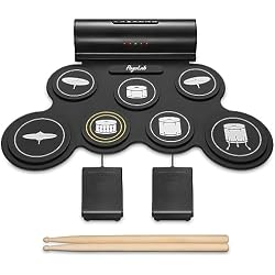 POGOLAB Electronic Drum Set, 7 Pads Roll Up Electric Drum Pad with Wireless Function, Portable Rechargeable Midi Drum Kit with Built-in Speaker/Pedals/Headphone Jack, Great Holiday Gift for Beginner