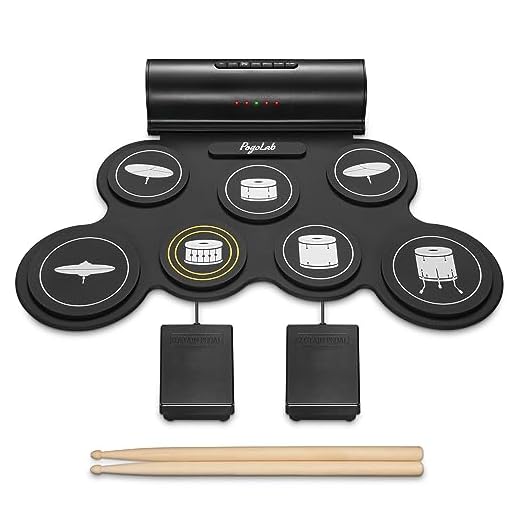POGOLAB Batería Eléctrica, 7 baterías digitales, función Bluetooth, con dos altavoces estéreo/baquetas/ranura para auriculares, 10 horas de autonomía, para principiantes