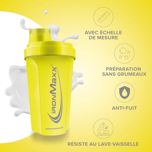 IronMaxx Shaker Protéine Jaune Killer 700 ml – Anti-fuite avec passoire et graduation précise sans BPA accessoire pratique pour la préparation de shakes whey protein isolate et bulk au quotidien – Image 3