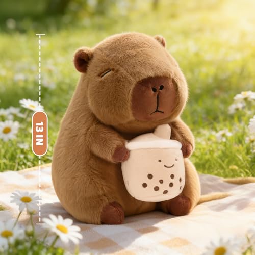 Image of Cute Capybara Plush with Boba - 13-inch Kawaii Capybara Stuffed Animal Pillow Soft Stuffed Plush Toy - Capybara Party Decoration, Kawaii Hugging Gifts for Kids