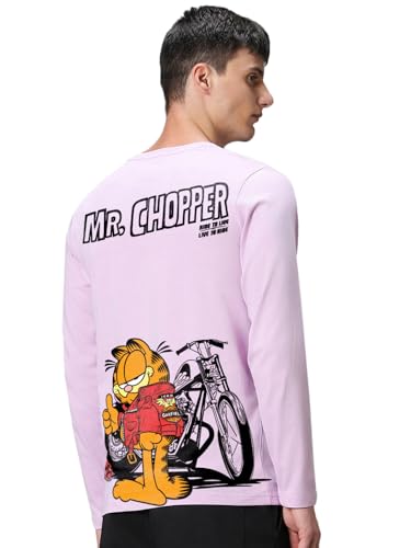 Image of Bewakoof Official Garfield Merchandise Men's Graphic Print Regular Fit Full Sleeve Round Neck Cotton Jersey T-Shirt