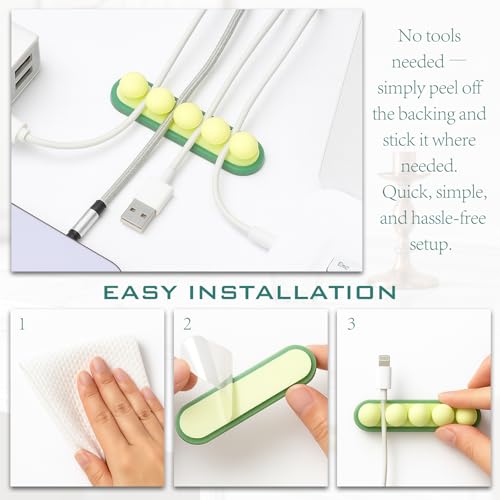 Pack de 3 clips para cables en forma de arveja – organizadores de cables USB de silicona suave para escritorio, coche y mesita de noche miniatura 5
