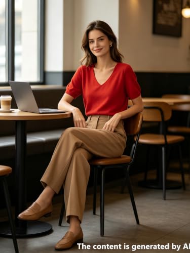 Image of DAIMIDY Women's Short Sleeve Sweater V Neck Summer Knit Tops | Business Casual Tops| Soft,Lightweight,Breathable and Comfortable| Perfect for Shopping,Date,Vacation,Daily Wear Etc.