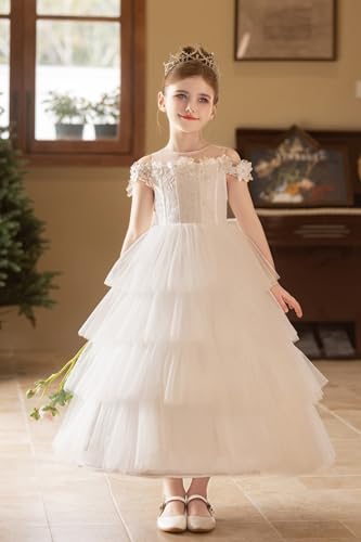 Floral Appliques Tulle Flower Girl Dresses for Wedding Lace Embroidery First Communion Dress Princess Pageant Ball Gown2