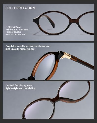 Image of Slocyclub Oval Blue Light Blocking Glasses for Women Men Retro Eyeglasses | Filters harmful blue light, reduces eye strain, Vintage oval frame, Lightweight for daily wear
