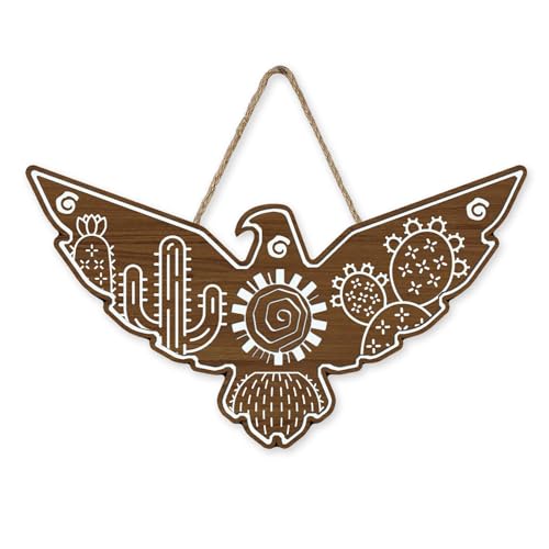 Bolisom Western Native American Eagle Front Door Sign, Southwest African Aztec Tribal Indian Desert Cactus Wood Plaque Hanger Home Decor, Ethnic Farmhouse Wooden Wreath Indoor Wall Hanging Decoration