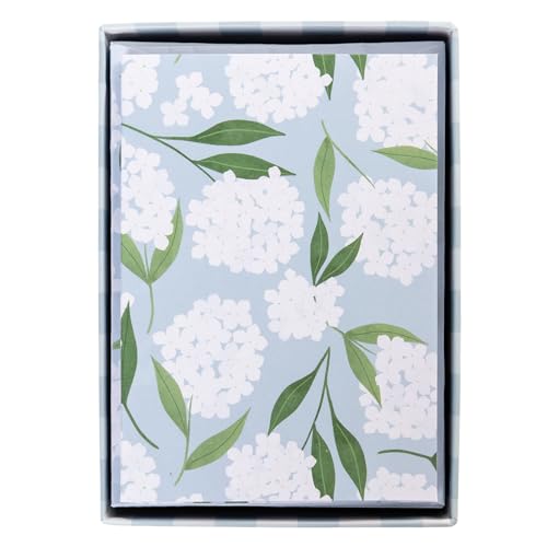 Image of Graphique White Hydrangeas Boxed Cards Set, Pack of 16, Blank Inside, All Occasion Greetings, 3.25 inch x 4.75 inch