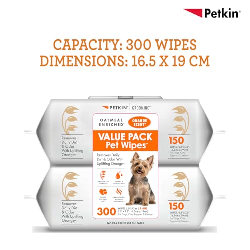 Image of Petkin Pet Wipes Valupak 300 Pcs Orange | Plant-Based Pet Cleaning Wipes for Dogs & Cats | Gentle Daily Care, Soft & Durable Wipes for Paws, Face, Coat & Quick Refresh | Long Shelf Life