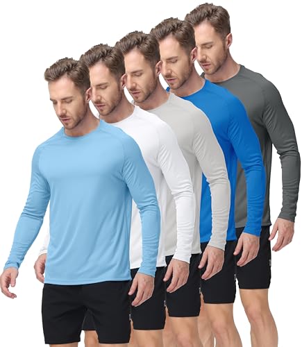 Image of ZITY 5 Pack Long Sleeve Shirts for Men UPF 50+ Sun Protection Fast Dry Lightweight Fishing Swim Rash Guard Workout Shirt
