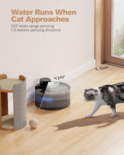 Giotohun B1-BLACK Battery Operated Cat Water Fountain: 108Oz/3.2L Wireless Cat Fountain Motion Sensor Pet Water Fountain thumb #1