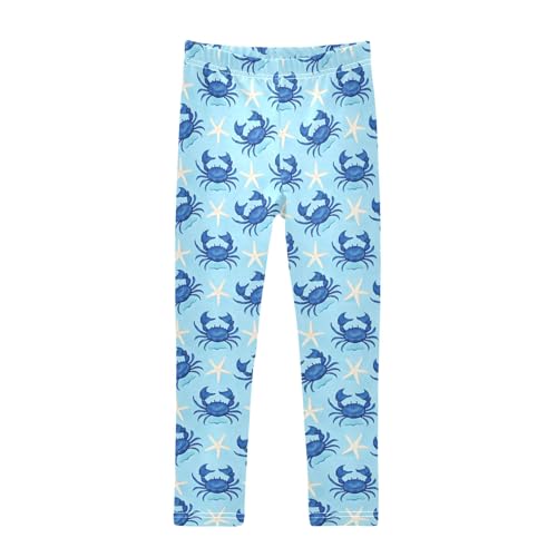 Crab Starfish Pattern Girls Leggings Soft Comfortable Athletic Leggings Dancing Pants for 4-10 Years