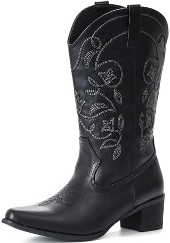IXU Wide Calf Cowboy Boots For Women Pointy Toe Women's Western Boots Cowgirl Boots Mid Calf Boots