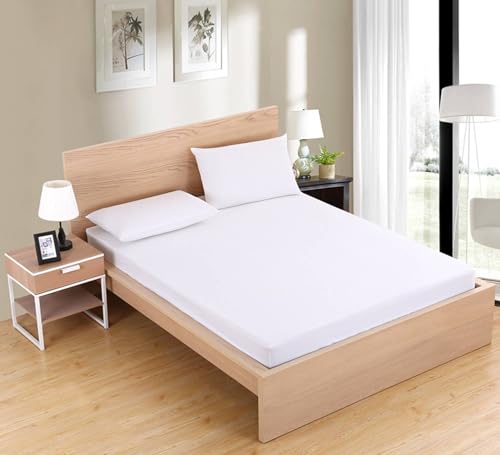 Fitted Sheet - Sábana bajera ajustable de poliéster (220 x 200 cm), color blanco