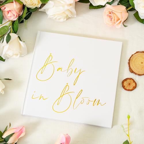 Image of Calculs Baby in Bloom Baby Shower Guest Book, Gold | 8.5-inch square hardcover keepsake book, 32 blank sheets for messages and instant photos, pen included