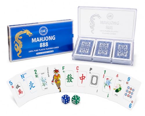 Mahjong 888 Playing Cards Set | 165 Waterproof Plastic Mahjong Ca...