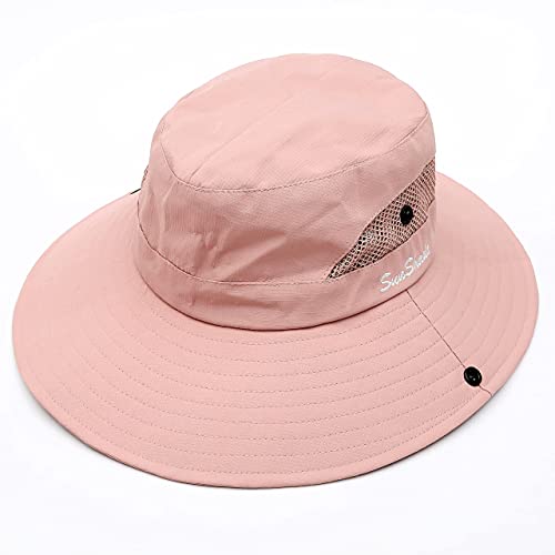 Muryobao Womens Summer Sun Hat Wide Brim UV Protection Hats Foldable Ponytail Bucket Cap for Safari Beach Fishing Gardening (2 Pack - Beige & Purple)