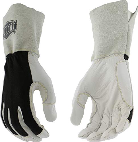 IRONCAT 9073 Premium Split Goatskin Leather Gloves – White/Black Large, 13 in. TIG Welding Gloves w/ Keystone Thumb