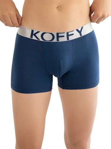 Image of KOFFY Men's Malleable Cotton Lycra Long Trunk with Minus Cutting Pouch and Moisture Wicking Properties