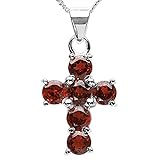  Schmuck-Schmidt-Collier/Kette Anhänger Granat-Kreuz-Anhänger-925-Silber-2,10 Karat