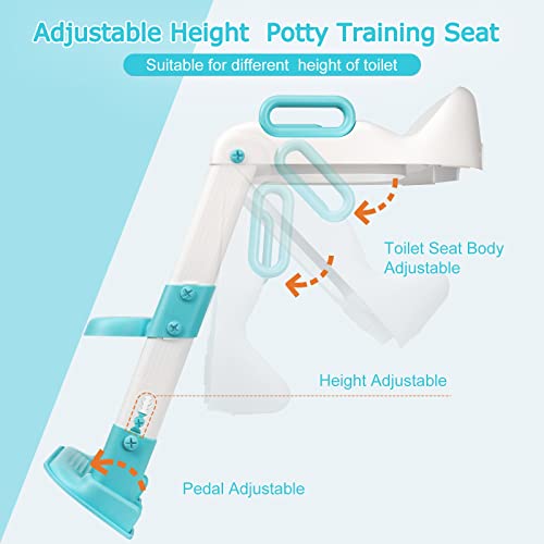 Potty Training Seat with Step Stool Ladder, Potty Training Toilet For Boys Girls, Adjustable Potty Training Toilet Seat, Comfortable Safe Toddler Potty Seat For Toilet with Anti-Slip Pads (Blue)
