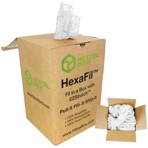 HexcelPack HexaFil Honeycomb Packing Paper - Eco-Friendly, Sustainable Filler for Shipping and Moving, Cushioned Packing Material in Dispenser Box, Alternative to Bubble Wrap - White, 12