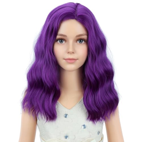 PATTNIUM Purple Mixed Short Side Part Curly Wavy Wig for Girls Kids