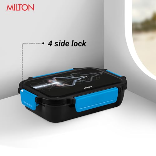 Image of MILTON Super Sherry Tiffin Lunch Box for Kids Boys & Girls with Leak-Proof Inner Container| Food Grade,BPA Free,Compact & Durable Snacks Box for Kids I Plastic Spoon & Fork, 780 ml, Black