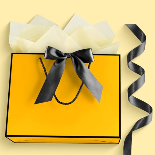 Image of JMANNI Gift Bags with Handles, 13 inch Medium Gift Bag for Presents, 1 Pcs Bags with 2 Tissue Paper and 1 Cards for Baby Shower Wedding Bridal Shower Mother's Day Birthday Party (Yellow-Black